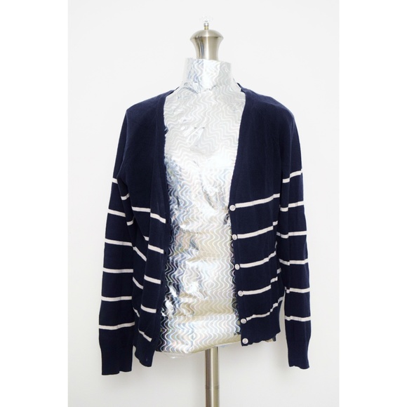 H&M Navy Blue Striped V-neck Button up Cardigan | Size M - Picture 9 of 11